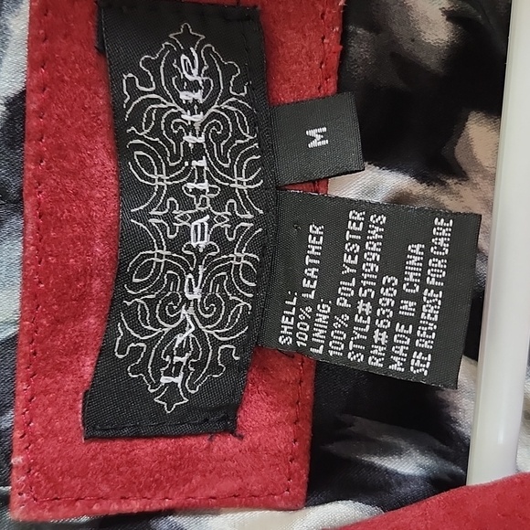 Live A Little Red Suede Jacket Leopard Lined Womens Medium Moto Jacket Bikercore - Picture 5 of 11